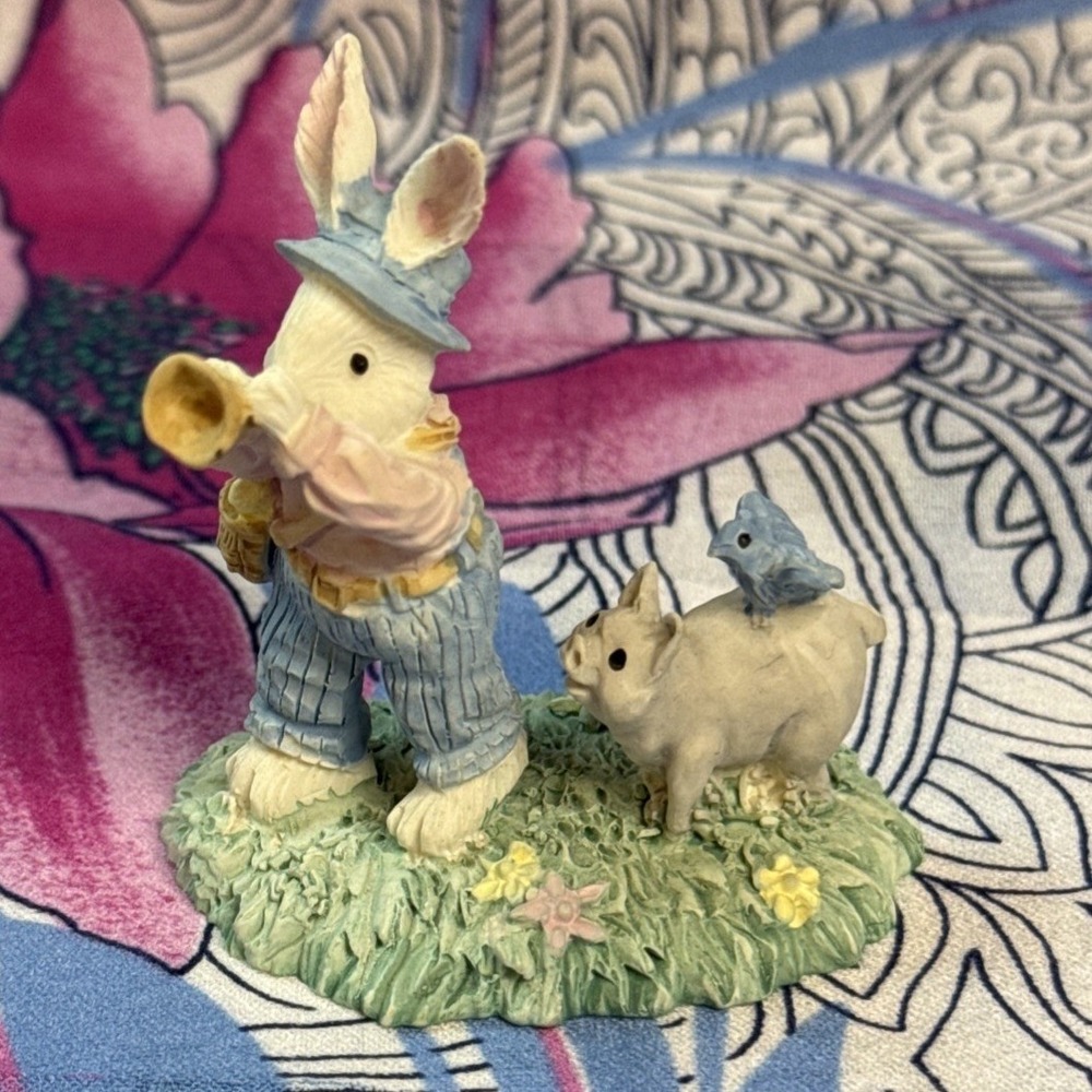 Vintage Mervyn's Bunny Pig Bird Figurine 1993 Easter Farm Collectible